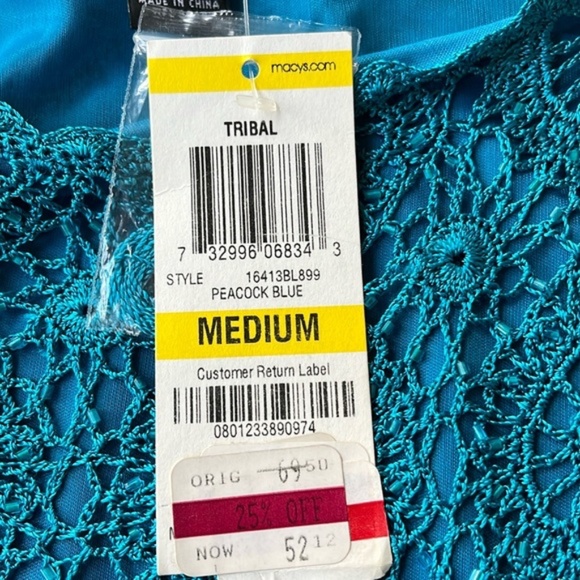 INC International Concepts Tank Top NWT โ Size M โ Peacock Blue Crochet - Picture 2 of 11